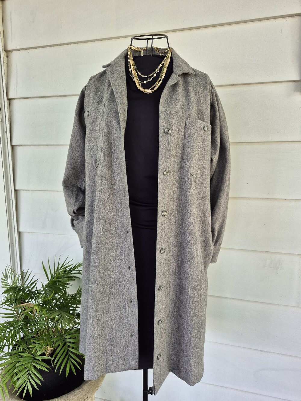 Vintage Jamison Grey Wool Utility Dress Midi Shacket ILGWU Made In U.S.A.